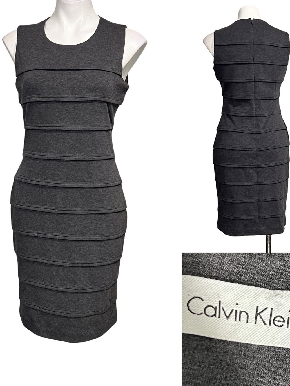 Calvin Klein dress 8 Charcoal Gray Sleeveless Sheath stretch office church
